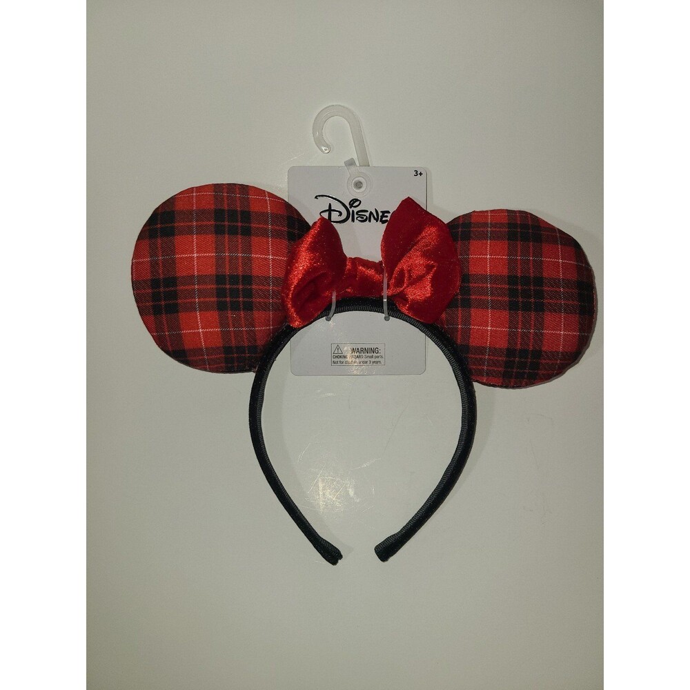 Disney Minnie Mouse Ears Headband Plaid with Red Bow NWT
